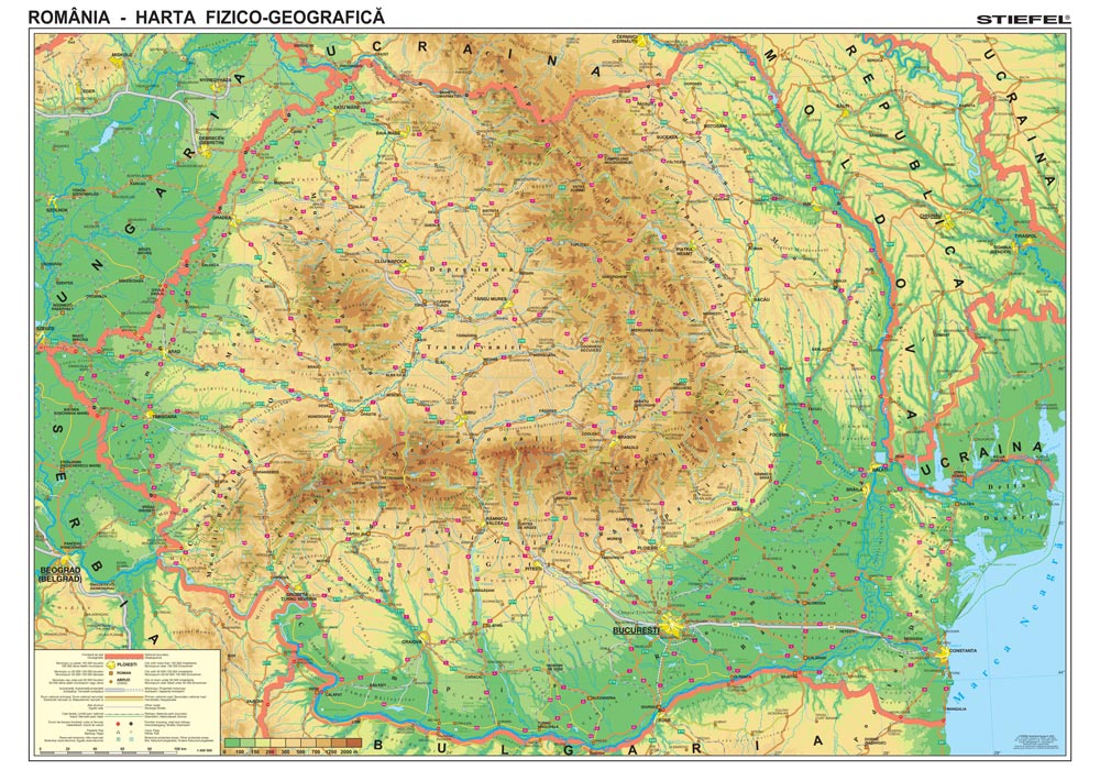 Harta de perete Romania fizico-geografica