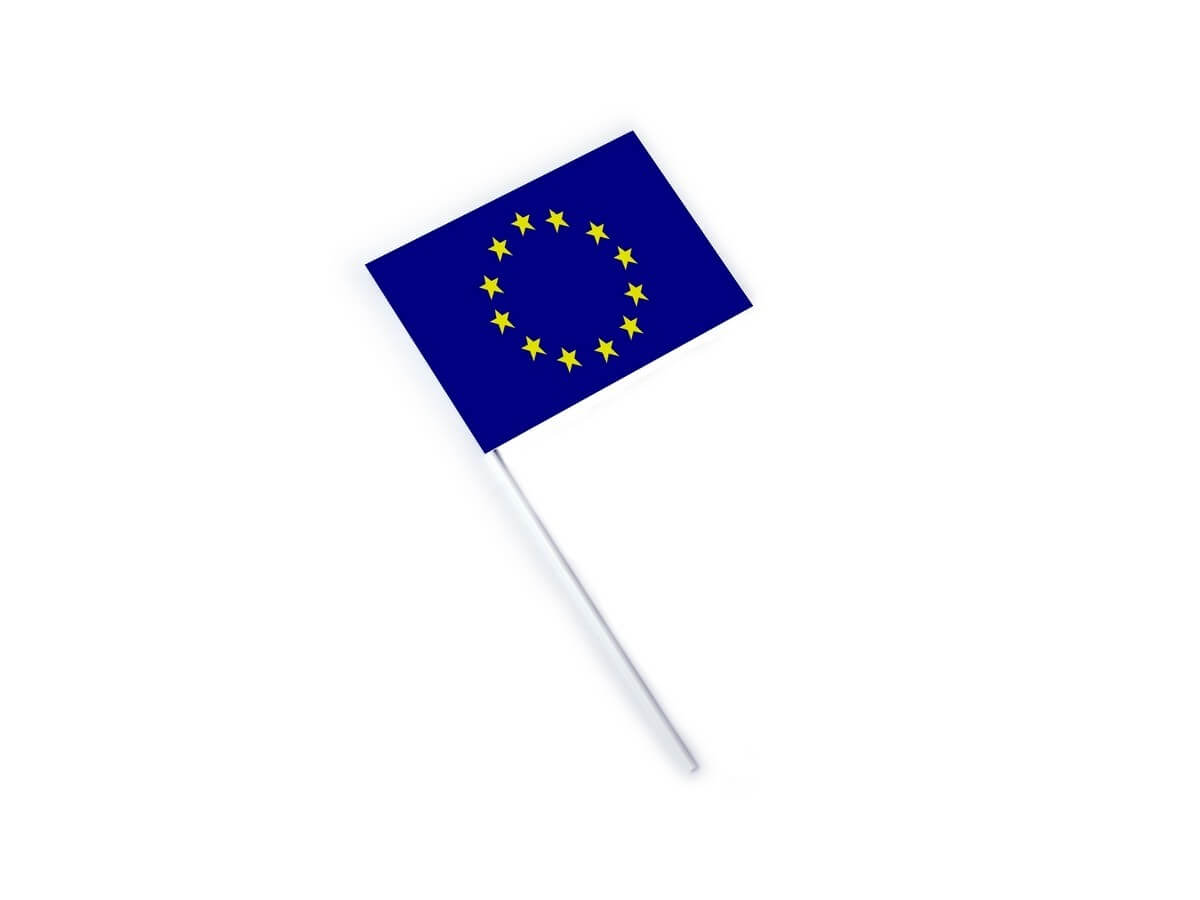 Steag UE din carton lucios cu bat de plastic, dim. 15 x 18.5 cm STG