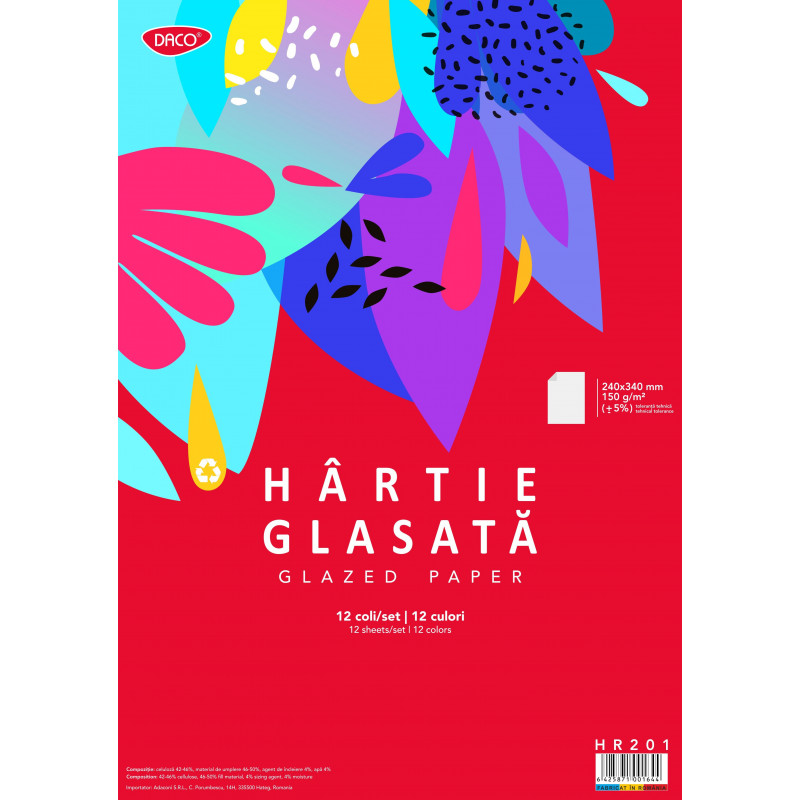 Hartie glasata lucioasa A4 Daco, set 12